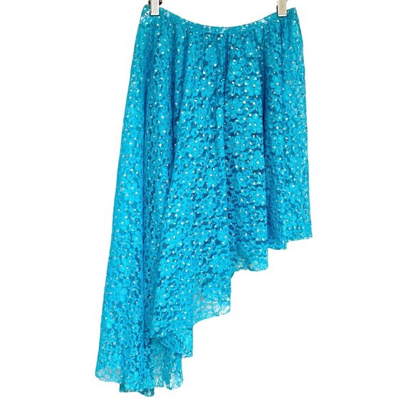 Worship Overlay Asymmetrical Lace Skirt M Sparkly Turquoise Lyrical Praise - Picture 8 of 8